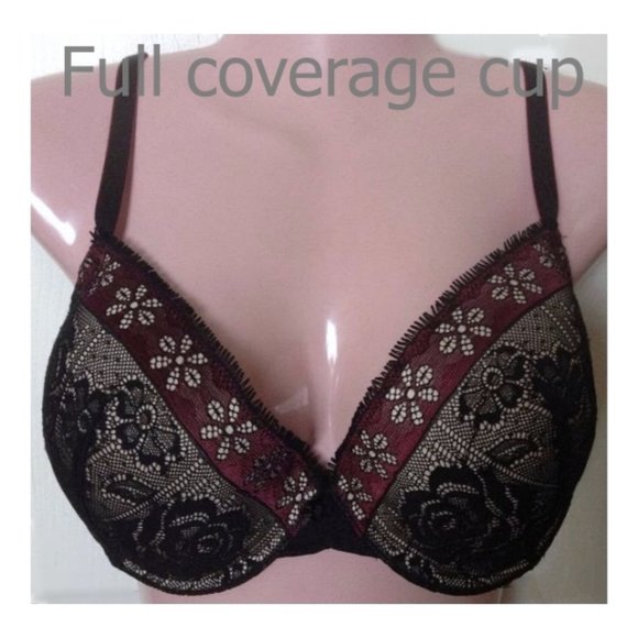 NWT! 3 PC SET  Bra, Thong & Garter Black Rose Lace w Pink Satin - Picture 6 of 14